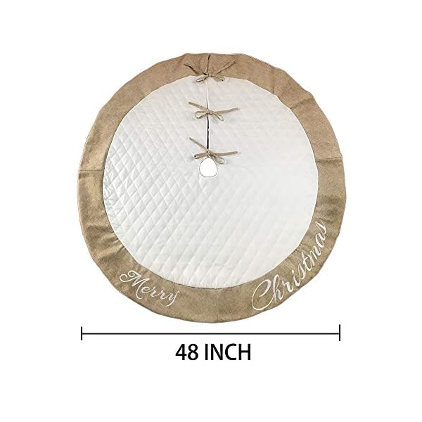 Aiseno 48 inch christmas tree skirt white thick luxury quilted cotton with burlap decoration for merry christmas party christmas tree skirt decorations  urban country home decor