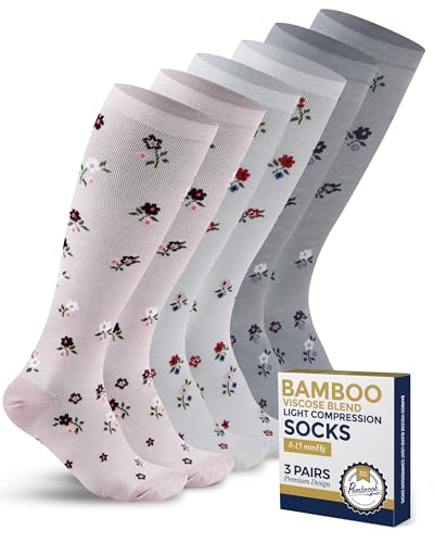 Image of Pembrook Bamboo Viscose Light Compression Socks - 3 Pairs | 8-15 mmhg Compression Socks | Knee High Comfort Support Socks