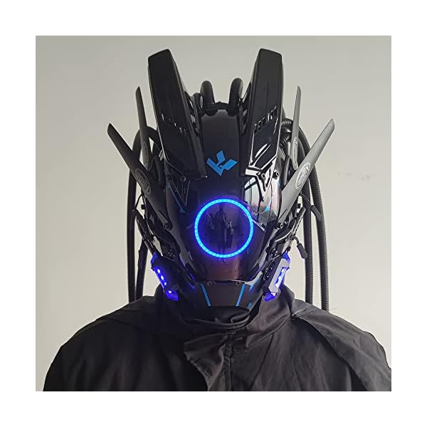 Kyeday punk mask cosplay for men, round light with braids mask cosplay halloween fit party music festival accessories - image 4