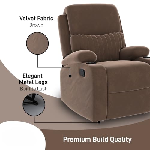 Image of Amazon Brand - Solimo Orleans | Single Seater Sofa Recliner | Manual Recliner (Velvet Brown)
