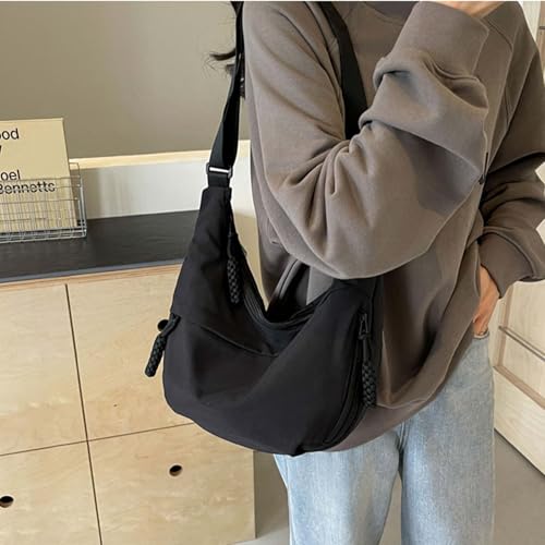 Image of Crescent Crossbody Bag for Women Nylon Dumpling Bag Multi-Pocket Sling Bag Roomy Hobo Bag Moon Shoulder Bag