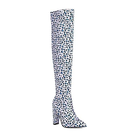 LalaHook Knee High Boots, Women Sexy High Heels Pointed Toe Boots, Print Winter Warm Over The Knee High Shoes (Color : Blue, Shoe Size : 4.5 UK) Cover
