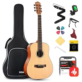 Donner 3/4 Guitare Acoustique Adulte Debutant Guitare Folk 36 Pouces Guitare Kit de Voyage avec Sac Capo Tuner(Naturel) - Les Beatles, Paul McCartney, John Lennon, RIngo Starr, George Harrison