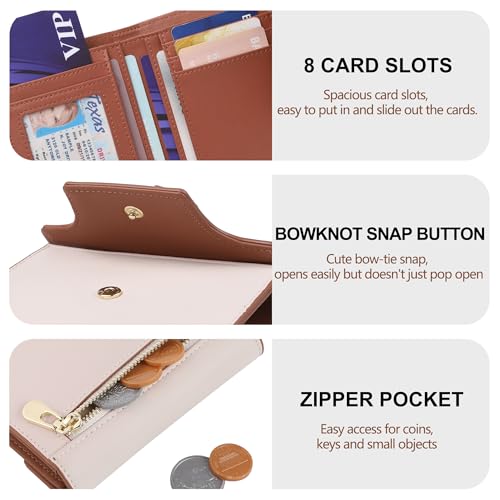 Small Wallet for Women Cute Bowknot RFID Blocking Bifold Leather Credit Card Holder Compact Wallet Lady Girls' Mini Purse with Zipper Pocket3