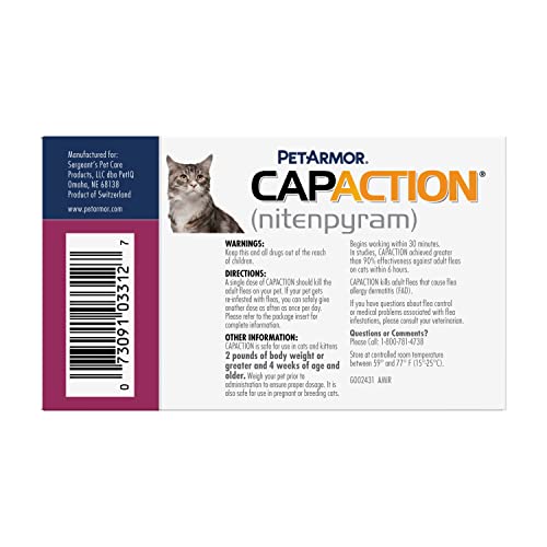 PetArmor CAPACTION (nitenpyram) Oral Flea Treatment for Cats, Fast Acting Tablets Start Killing Fleas in 30 Minutes… - Image 3