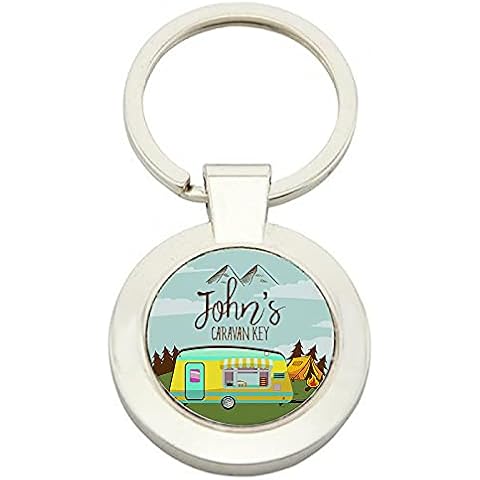 Personalised with ANY NAME Caravan Rectangular/Round Keyring Present for Him or Her, Happy Campers, Friend, Family, Birthday, Vacation, Holiday. (Round) Cover