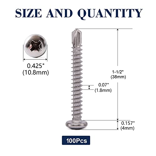 #12 x 1-1/2" Sheet Metal Screws 100Pcs 410 Stainless Steel Pan Head Fast Self Tapping Screws by SG TZH by SG TZH - Used condition - Image 2