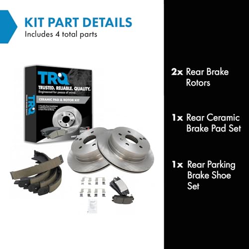 Image of TRQ Rear Brake Pad and Rotor Set Ceramic Vented Rotors Parking Shoe Compatible with 2010-2017 Chevrolet Equinox 2010-2017 GMC Terrain