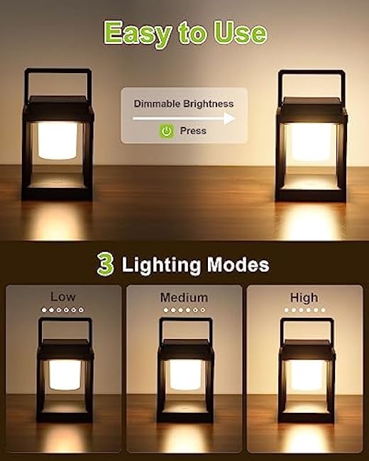 Outdoor Table Lamp, Led Lamps for Nightstand, Solar Lanterns Outdoor Hanging for Patio Waterproof, Cordless Battery Operated Lamp, Rechargeable Solar Lantern for Reading, Decor, Camping