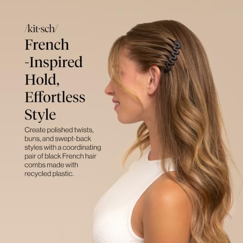 Kitsch French Hair Comb – French Side Comb, Hair Accessories for Women | Hair Combs Clips – French Comb Set for Sleek Styles – Styling Combs for Women and Updo Hair Accessories - 2 pc, Black - image 2