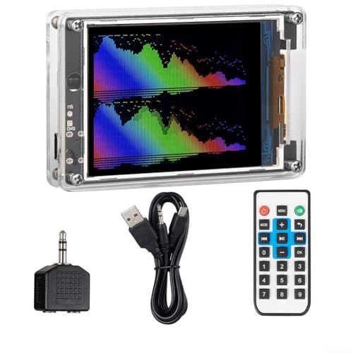 Reloj medidor de nivel de sonido LCD con entradas de audio MIC+LINE para visualización de espectro 12H/24H visualización de tiempo y ajuste de brillo