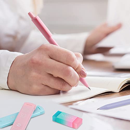 Image of Four Candies 6 Pieces Colorful Mechanical Pencil Set,3 Pastel Mechanical Pencils 0.5Mm & 0.7Mm 6 Tubes Hb Resin Tips,3 Pieces Eraser & 9 Pc Cap Eraser Replacements,Cute Mechanical Pencils-Multicolor