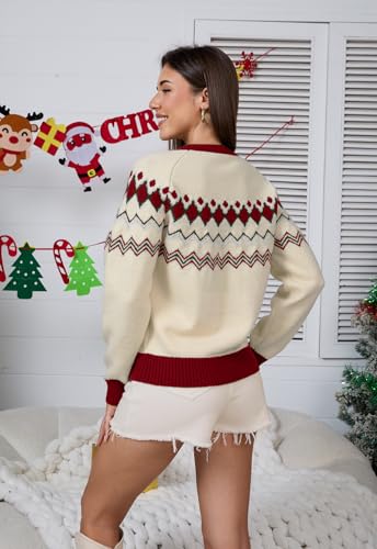 Image of ANCAPELION Women's Christmas Sweater Pullover Vintage Color Block Chunky Knit Sweater Tops
