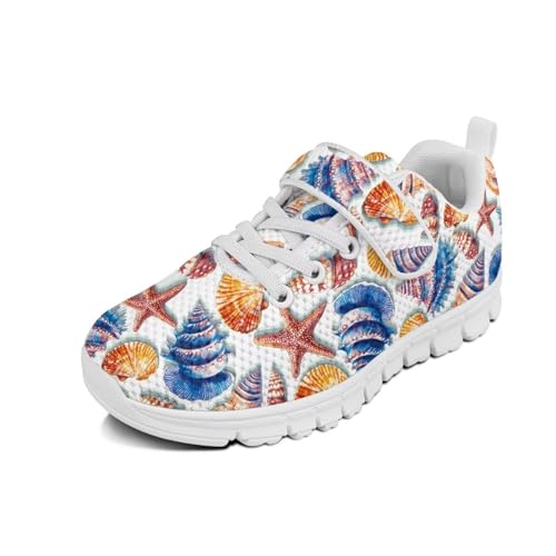 Boys Girls Shoes Anti-Skid Tennis Sneakers Outdoor Casual Kids Shoes Running Shoes Little Kid Starfish Pattern（White Sole）