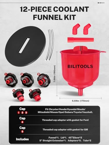Image of BILITOOLS Coolant Funnel Kit, Automotive Radiator Coolant Filling Tool | No-Spill Radiator Cooling System Bleeding Burping Tool Kit with Vent Tube