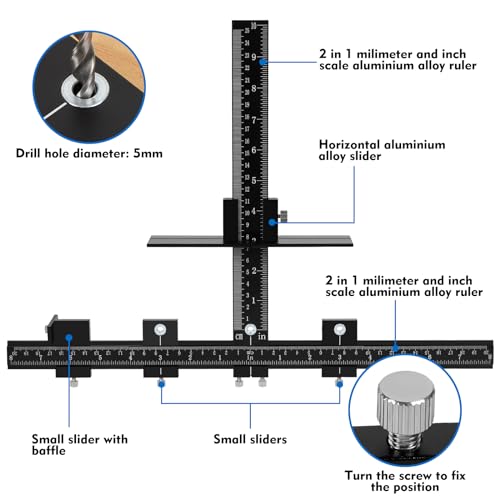 Image of Aluminum Cabinet Hardware Jig, Punch Locator Drill Guide,Wood Drilling Dowelling Guide for Installation of Handles Knobs on Doors and Drawer, Cabinet Template Tool for Handles and Pulls