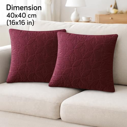 Image of HOKIPO 100% Leakproof Quilted Cushion Cover for Sofa 16x16 Inches, Set of 2, Wine (AR-6280-BRGN*2)