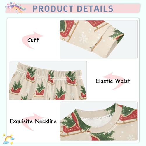 Pajama Sets Long Sleeve Christmas Sleighs Trees Soft Comfy Sleepwear 2 Piece PJS 3-8T4