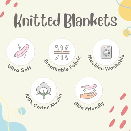 Image of haus & kinder Knitted Baby Blanket, Soft Breathable Baby Blankets Newborn, Premium Baby Blanket for 0-2 Years, Cozy Blankets for Crib, Nursery & Stroller, New Born Baby Essentials | Jungle Party