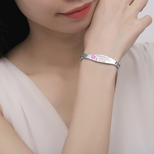 Miniatura 3 de LinnaLove Pulseras de alerta de linfedema sin bpivagujas, este brazo, pulseras de identificación médica de acero inoxidable para mujeres