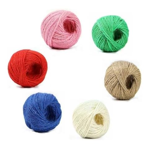 Youshe 6 Rolls 3mm Colorful Jute Twine String, 3 ply Natural Jute Garden Rope Strong Cords for Artworks, Plant Hanger, DIY Crafts, Picture Display, Gardening, Climbing Plants, Gift Wrapping Twine Cover