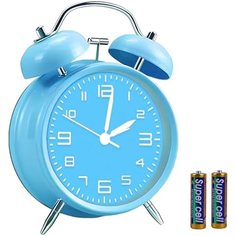 pxy Loud Alarm Clock for Heavy Sleepers 3D Dial Battery Operated (Battery Include), 4" Super Silent Analog Alarm Clock for Kids with Night Light PT260 Silver OrangePT505 Blue Cover