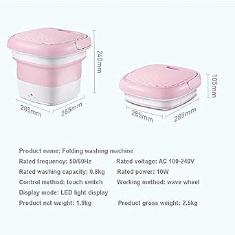 Portable Washing Machine, Mini Foldable Washing Machine with Handle, Ozone Sterilization, Ultrasonic Cleaning Machine, Small Automatic Folding Laundry Washer for Travel and Home Underwear (Pink)