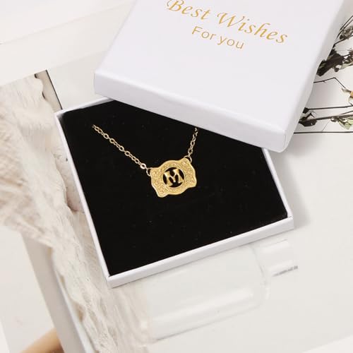 14K Gold Belt Buckle Necklace Western Style Initial Letter Pendant Necklace, Decorative Belt Buckle Frame Design