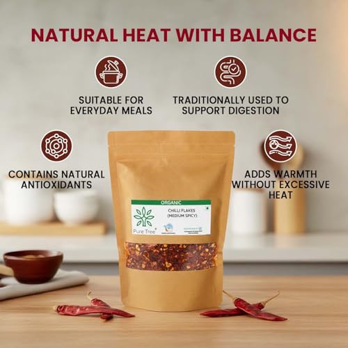 Image of Pure Tree Certified Organic Chilli Flakes Medium Spicy | 100 g | Crushed Red Pepper Flakes | Pizza Pasta Seasoning | Dried Red Chilli Pieces | Organic Spice