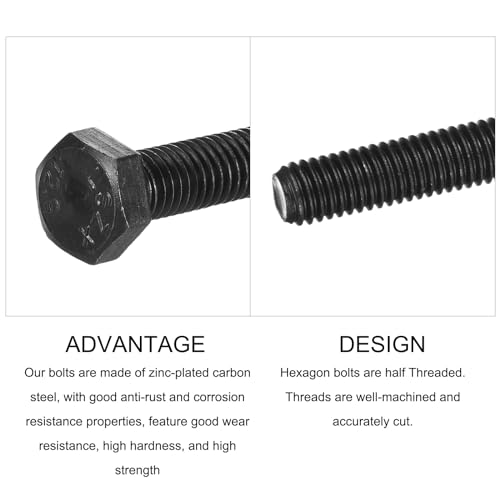 Image of METALLIXITY Hex Bolts (M6-1x12mm) 25Pcs, 12.9 Grade Carbon Steel Fully Threaded Black Oxide, Coarse Thread UNC Hex Head Screw Bolt - for Mechanical Repair