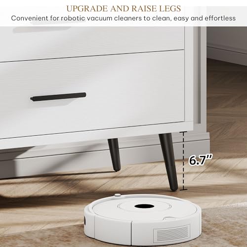DWVO White 6 Drawers Dresser/Modern Wood Dresser Chest of Drawers with Black Metal Handle&Anti-Tipping Device/Modern Double Drawer Storage Cabinet for Entryway/Living Room-15.7" Dx55.1 Wx31.1 H