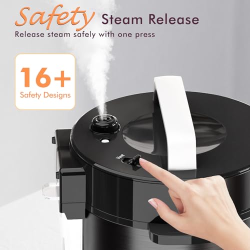 Image of 9-in-1 Electric Pressure Cooker 6 Quart Black, Stainless Steel Pot, 12 Preset Functions with Touchscreen, Safe Steam Release, Stew, Slow Cook, Rice, Saute, Warmer