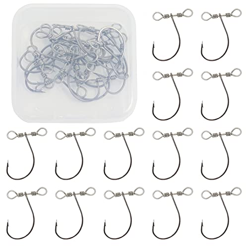Honbay 20PCS/Box Fishing Hooks Drop Shot Hooks in-line Drop Shot Rig Swivels High Carbon Steel Worm Hooks for Carp Bass Perch Catfish