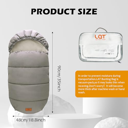 Image of LAT Baby Warm Bunting Bag Universal,Stroller Sleeping Bag Cold Weather,Waterproof Toddler Footmuff(Detachable,Grey)