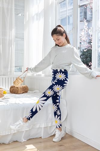 Girls Leggings Daisy Prints Casual Tights Pants Soft Stretch Leggings for Kid Teens Yoga Running Dance Active4