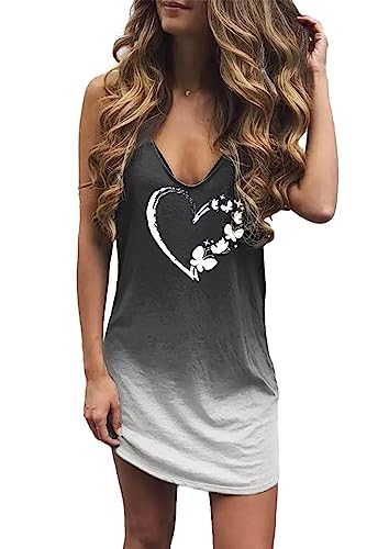 Image of Live Simple Coconut Tree Sleeveless Mini Dress Summer Beach Mini Dress Women's Summer Casual Sexy V Neck Mini Tank Dress