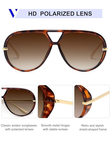 Image of VANLINKER Oversized Trendy Polarized Aviator Sunglasses for Women Men Retro Round Sunglasses Vintage Shield Shades VL9798