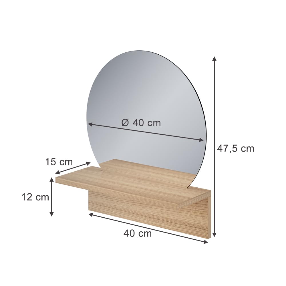 Vicco Specchio bagno Elyra, Rovere dorato, 40 x 47.5 cm con ripiano, adatto per il montaggio a parete in bagno e in ambienti abitativi