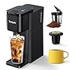 Single Serve Hot and Iced Coffee Maker One Cup Coffee Machine for K Cup and Ground 6 to 14 Oz Brew Sizes with Recipe Book for Home Travel RV Office and Dorm Classic Black 20 Version