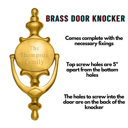 Personalized Brass Door Knocker for Front Door, Custom Made Home Décor Ornament with Engraved Family Name - Unique Valentines Gift for Mom, Grandma, Parents, Grandparents, New Home