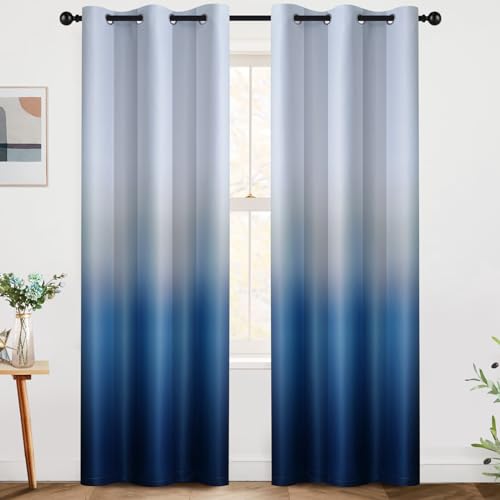Image of SimpleHome Ombre Gradient Blue White to Gray Curtains for Bedroom,42Wx84L | Room Darkening Curtains,Light Blocking Thermal Insulated Grommet Window Curtains for Living Room,2 Panels,84 Inches Length