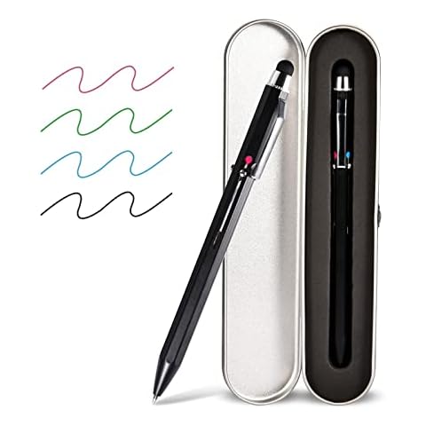 SMTTW 5-in-1 Stylus Pen&Multicolored Pen in One, Multifunction Pen with Metal Gift Box,Black Blue Red Green Ballpoint Pen Ipad with Universal Stylus Multicolor Pen for Touch Screens(Black) Cover