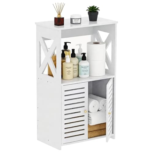 BYFU Bathroom Storage Cabinet, 3-Tier White Small Floor Cabinet Freestanding