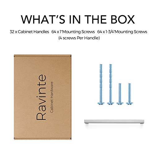 Image of Ravinte 32 Pack Square Cabinet Handles - Satin Nickel & Brushed Nickel Drawer Pulls - 8 Inch Kitchen Cabinet Hardware