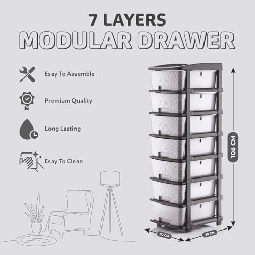 Image of TEKCOOL Plastic Drawer Organizer Self Standard Rectangular Multi Purpose Modular Drawer System Large Chest of Drawer Organizer for Home Office,Product Dimension When assembeled (7XL, Grey hex);