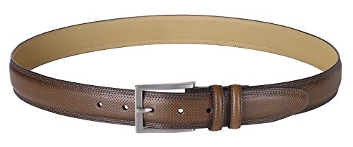 Sportoli Men's Classic Genuine Leather Perforated Dress Buckle Belt - Brown (Size 38)3