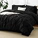 HIMEET Queen Comforter Set 7 Pieces Bed in A Bag Black Luxury Soft Queen Size Bed Set Pintuck Pinch Pleat Bedding Sets with Comforter, Flat Sheet, Fitted Sheet and Pillowcases & Shams