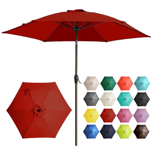Ayge 7.5FT Large Outdoor Patio Umbrella Market Table Umbrella-UV Resistant, Easy Push Button Tilt and Crank, 6 Sturdy Fiberglass Ribs Heavy-Duty Pool Umbrella for Deck, Backyard,Garden, Yard,Red