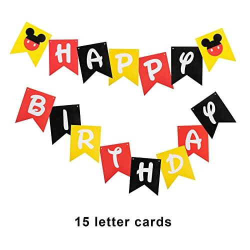 CHuangQi Colorful Happy Birthday Banner with Mickey Style Bunting, Mickey-themed Birthday Party Supplies - Image 4