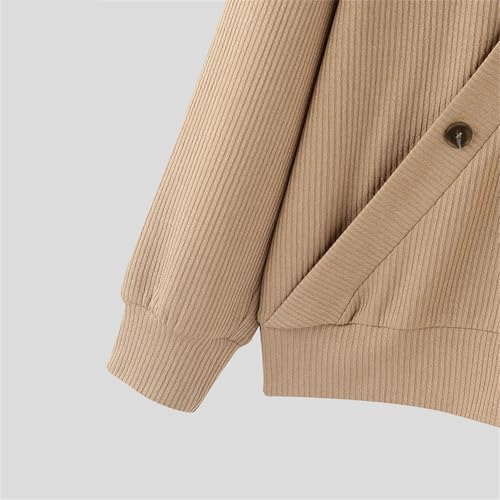 Vsadsau Men Knit Solid Sweater Casual Streetwear Solid V-Neck Long Sleeved Slanted Buttons Sweater4